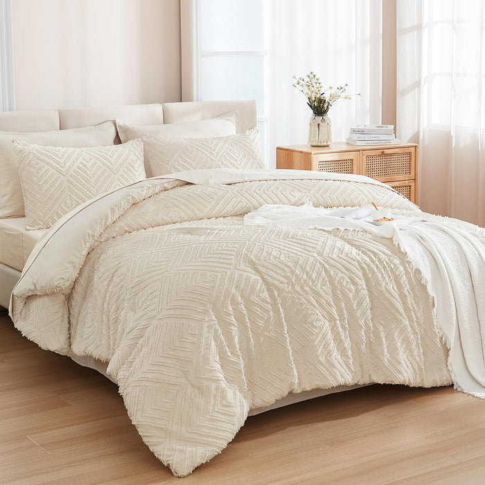 Andency Queen Comforter Set 7 Piece Dark Emerald Green - Bed in a Bag Queen Boho Lightweight Fluffy Tufted Bedding Sets with Comforter, Sheets, Pillowcases & Shams