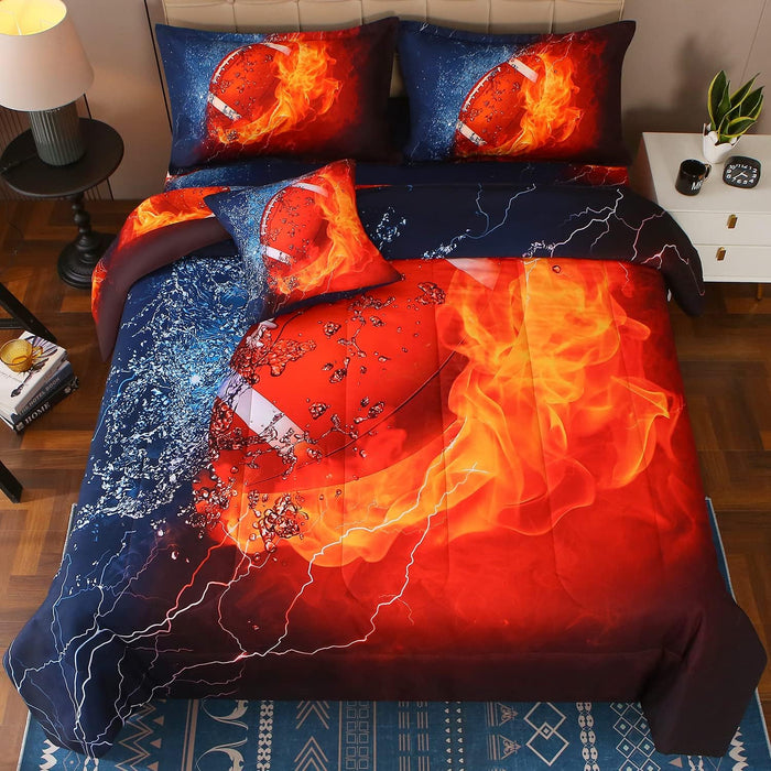 JQinHome Twin Baseball and Fire Comforter Sets for Boys,6 Piece Bed in A Bag 3D Sport Themed Bedding -All Season Soft Microfiber Bedding Sets with Pillowcase, Flat Sheet, Fitted Sheet,Cushion Cover