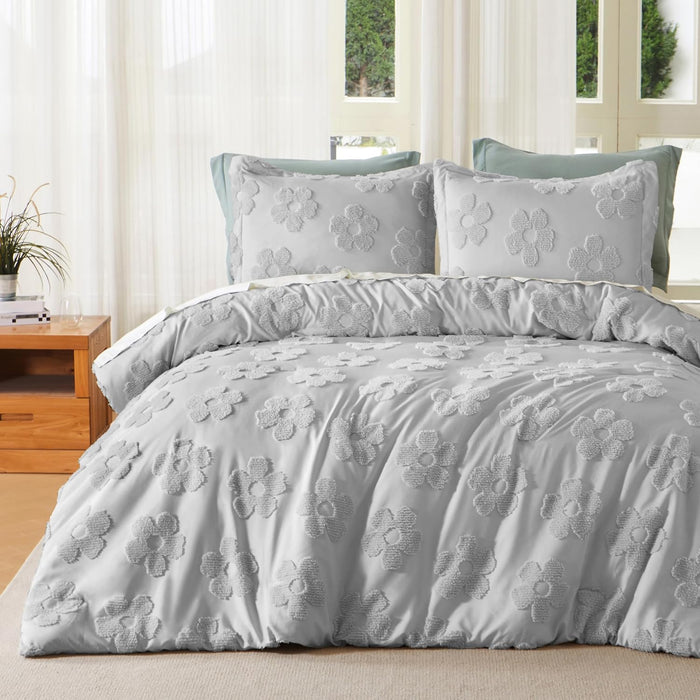 Joiedomi Tufted King Size Comforter Set, 3 Pieces Beige Boho King Bedding Set with 1 Plaid Geometric Comforter and 2 Pillow Shams, Checkered Bed in a Bag for All Seasons