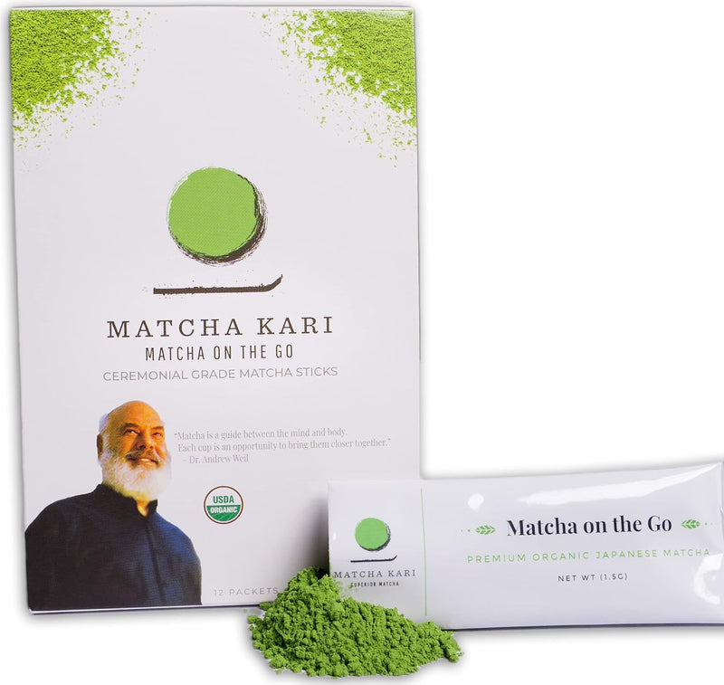 Matcha Green Tea Powder Single Serving Sticks, Dr. Weil's Ceremonial Organic Matcha Powder Singles Packets - Individual Tea Packets (24)