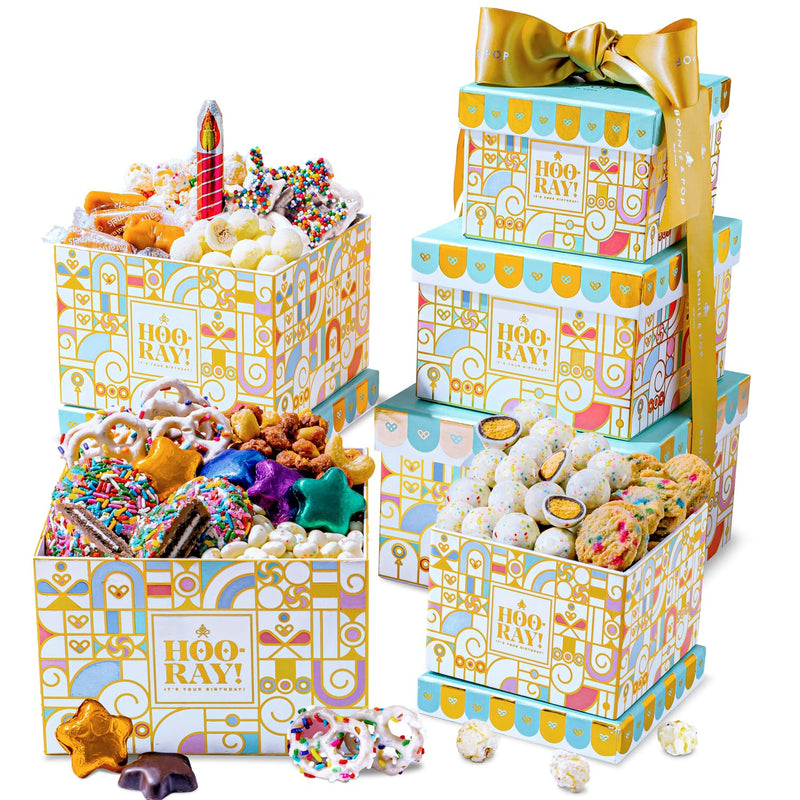 Gift Tower, Candy Gift Basket, Assortment Tray Box- Men, Women, Children Kids & Families- Chocolate- Bonnie and Pop (Christmas)