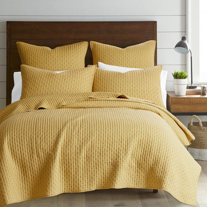 Levtex Home Cross Stitch Reversible King/Cal King Quilt Set (106x92in) with 2 Pillow Shams (36x20in) - Stitch Texture - Cocoa - Cotton King Size Quilt Bedding Set - Lightweight, Soft, Pre-Washed