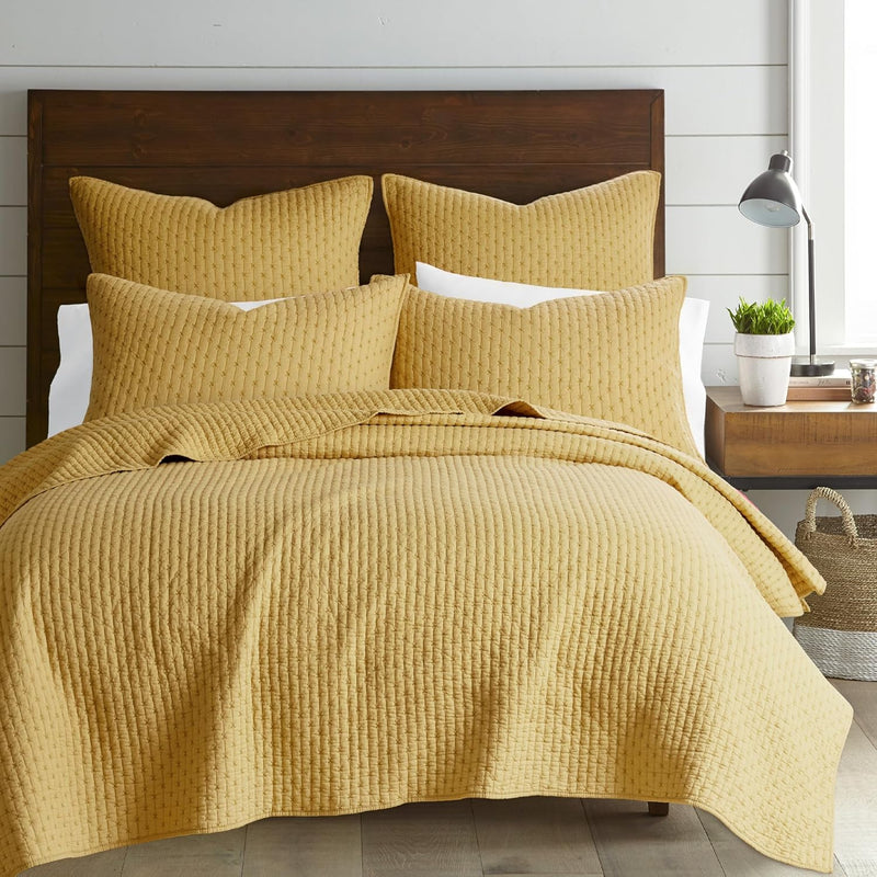 Levtex Home Cross Stitch Reversible King/Cal King Quilt Set (106x92in) with 2 Pillow Shams (36x20in) - Stitch Texture - Cocoa - Cotton King Size Quilt Bedding Set - Lightweight, Soft, Pre-Washed
