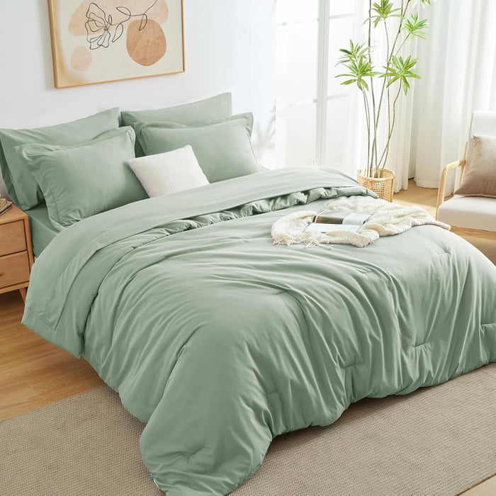 Dark Grey Queen Comforter Set, 7 Pieces Bed in a Bag Queen Lightweight Bedding Set, All Season Soft 7PC Bed Set with Comforter, Flat Sheet, Fitted Sheet, Pillowcases & Pillow Shams