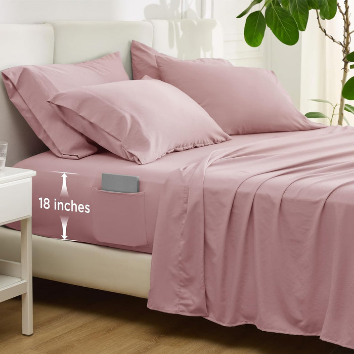 Bedsure Deep Pocket King Sheet Set - 6 Piece, Prewashed Ultra-Soft King Size Sheets Set, Fits Mattresses Up to 18 Inches Thick, Breathable & Secure Fit, Hotel Luxury Bedding, Grey