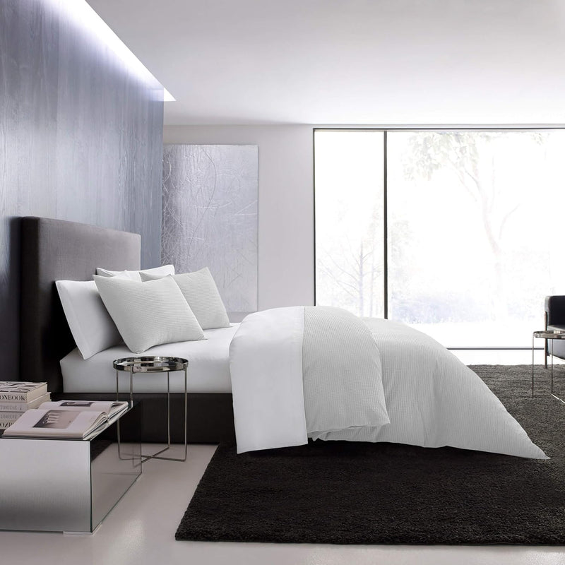 Vera Wang - Queen Comforter Set, Luxury Cotton Bedding with Matching Shams, Medium Weight & Ideal for All Seasons (Waffle Pique Queen, White)