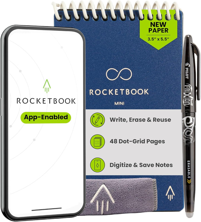 Rocketbook Mini Reusable Smart Notepad, Pocket Size On-The-Go Notebook, 3.5x5.5, Black (Pack of 1)