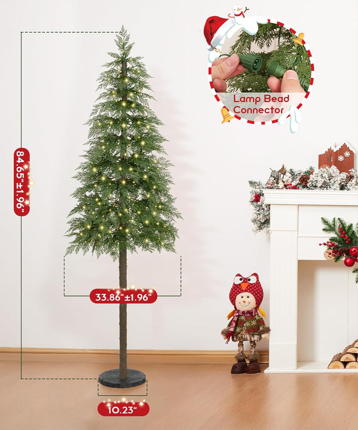 Decoway 7FT Artificial Christmas Tree with 350 Warm White Led Lights, Pre-Lit Xmas Tree with Realistic Bark for Indoor Outdoor Holiday Decor