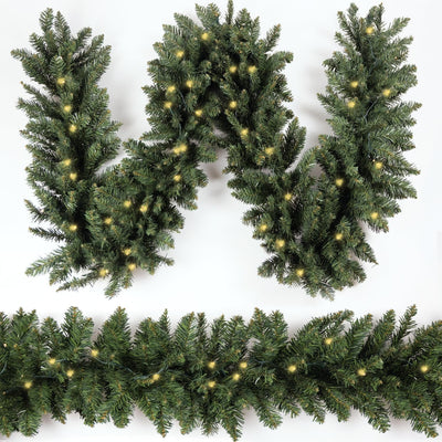 Christmas Garland 18 Ft by 12 Inch Prelit Fraser Fir Xmas Garland with 100 LED Lights, Lush and Classics Green Style for Indoor Outdoor Home Decoration
