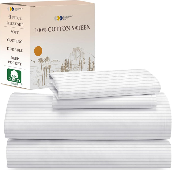 California Design Den Full Size Sheets Set - Natural 100% Cotton Bed Sheets, Soft Sateen Weave, Fully Elasticized Deep Pockets, Breathable, Cooling and Durable Bedding - Doll Pink
