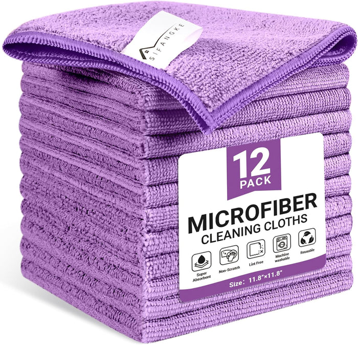 Microfiber Cleaning Cloth, 12 Pack Blue Cleaning Rags for Housekeeping, Reusable Microfiber Towels for Car, Kitchen, Bathroom and Household Cleaning Supplies, 11.8"X11.8"