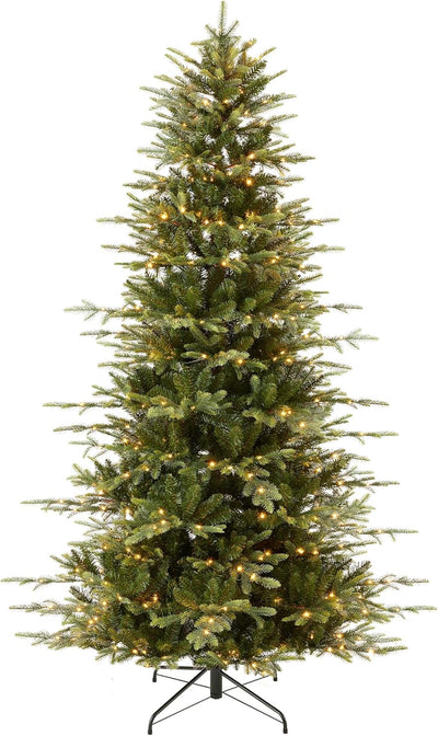 Best Choice Products 6ft Pre-Lit Artificial Aspen Slim Christmas Tree, Noble Holiday Décor w/ 1,350 Branch Tips, 2-in-1 Multicolor LED Lights, Cordless Connection, Metal Stand