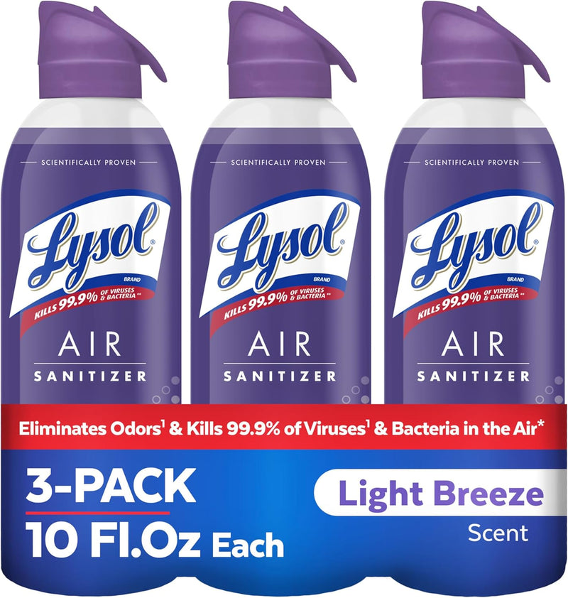 Lysol Air Sanitizer Spray with Odor Eliminator for Home & Office, Sanitizing Spray, Air Freshener Alternative, Mountain Spring Scent, 10 oz (Pack of 3)