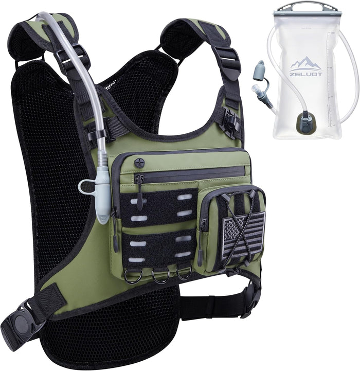 Running Vest with 2L Water Bladder, USA Original Patent, Lightweight Adjustable Chest Pack with Gear Holder, Reflective Running Hydration Vest for Men Women for Marathon