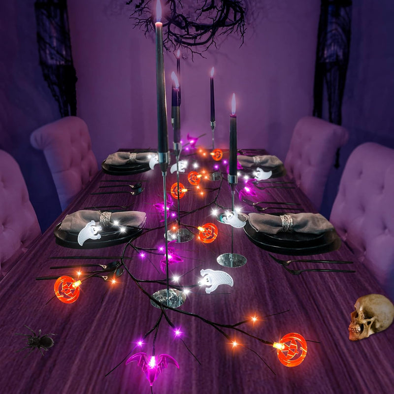 [Timer] 6 FT Willow Vine Twig Halloween Decorations Garland with Pumpkin Bat Ghost Lights, 8 Modes Waterproof Battery Operated Halloween Lights Indoor Home Wall Window Mantle Party Decor