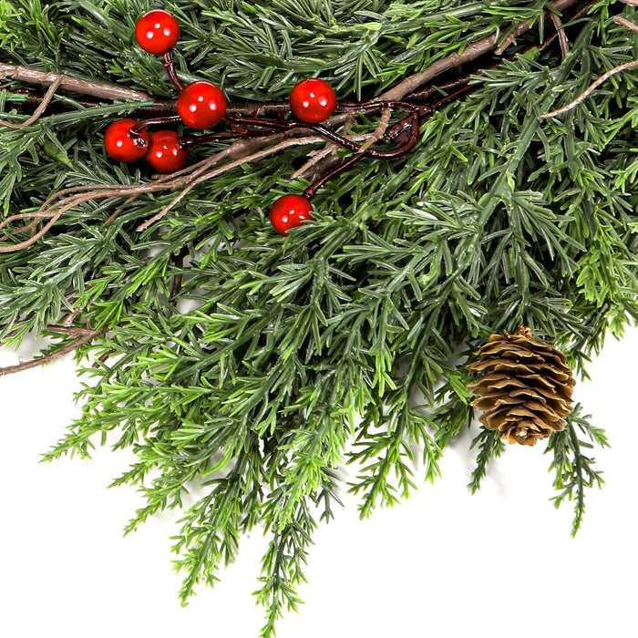 6FT Artificial Cedar Christmas Garland with Red Berries & Pine Cones – Full Faux Winter Greenery for Holiday Mantel, Staircase, Doorway, Indoor Outdoor Christmas Décor