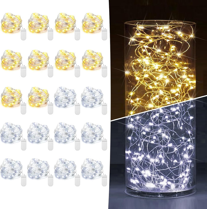 6 Pack Fairy Lights Battery Operated 7ft 20 LED Mini String Lights Twinkle Lights Silver Wire Firefly Starry Lights for Mason Jars Wedding Party Christmas Centerpiece Table Decorations, Warm White