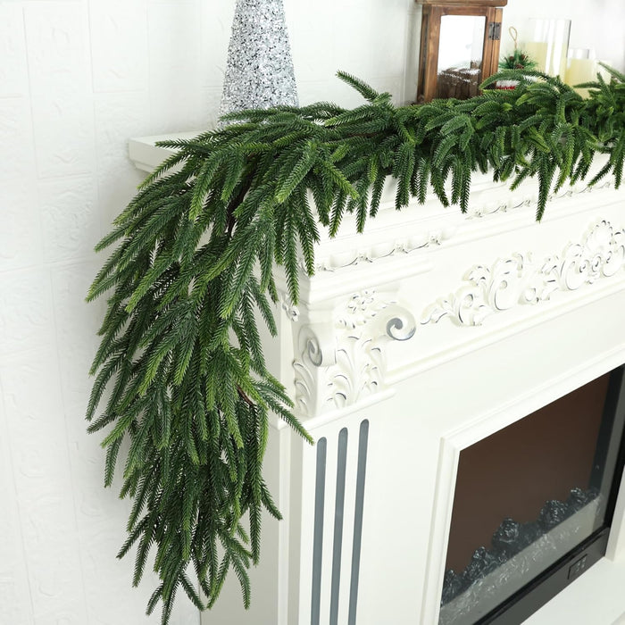 6FT Realistic Christmas Garland Pine Garland Real Touch Green Artificial Greenery Garland Artificial Pine Garlands,for Table Mantle Wall Indoor Outdoor Christmas All-Season Decorations