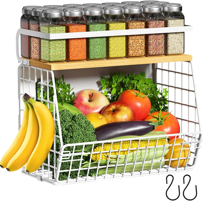 2 Set Magnetic Shelf for Refrigerator with Wood Lid, Fruit Potato & Onion Storage Bins, Pantry Organizers & Storage, Large Container Magnetic Spice Rack for Refrigerator, Kitchen Counter, Cabinet