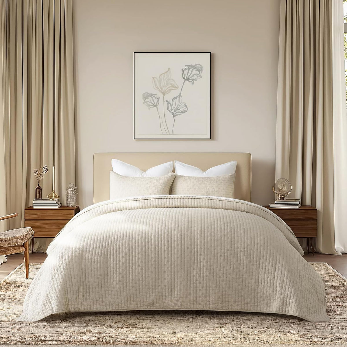 EVERGRACE x Kinsey Walsh Cross Stitch Pre-Washed Cotton Quilt Bedding Set King Size, Oversized 3 Pieces Lightweight Bedspread Coverlet for All Season, with 2 Matching Shams, Dusty Blue, 108"x96"