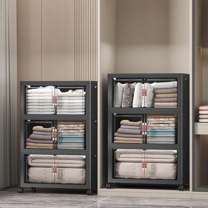 Extra Large Stackable Storage Bins with Lids & Wheels & Door, 660QT-165QT/41GAL*4Pack Foldable Collapsible Closet Organizers, Plastic Containers Drawers for Bedroom Dorm Garage Christmas gift