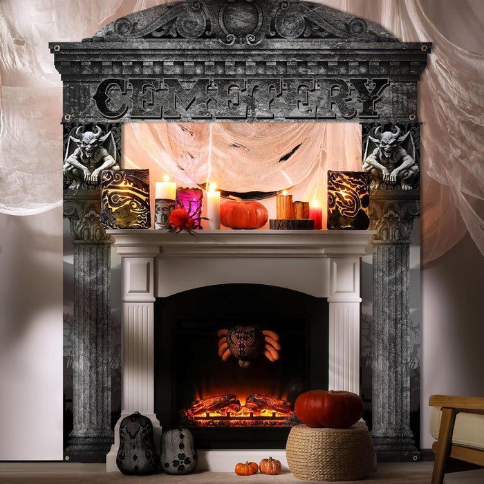 3 Pcs Halloween Cemetery Archway Halloween Cemetery Banners Gothic Outdoor Banners Sign Banner Decorations for Outdoor Party Supplies(Classic)