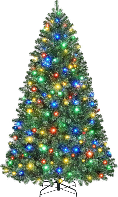 Yaheetech 6ft Pre-lit Spruce Artificial Christmas Tree Hinges Tree with 300 Multicolor LED Lights & 818 Branch Tips & Metal Stand for Home, Office, Party Decoration, Green
