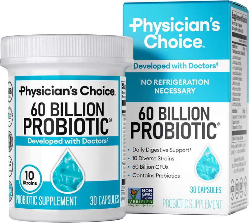 Physician's CHOICE Probiotics 60 Billion CFU - 10 Strains + Organic Prebiotics - Immune, Digestive & Gut Health - Supports Occasional Constipation, Diarrhea, Gas & Bloating - for Women & Men - 60ct