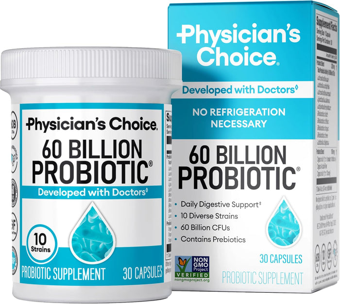 Physician's CHOICE Probiotics 60 Billion CFU - 10 Strains + Organic Prebiotics - Immune, Digestive & Gut Health - Supports Occasional Constipation, Diarrhea, Gas & Bloating - for Women & Men - 60ct