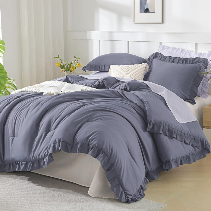 Andency Comforter Full Size Set White, 3 Pieces Ruffle Farmhouse Shabby Chic Gift Full Comforter Set, Soft Lightweight Fluffy All Season Room Decor Bed Set for Girls Women Teens Daughter