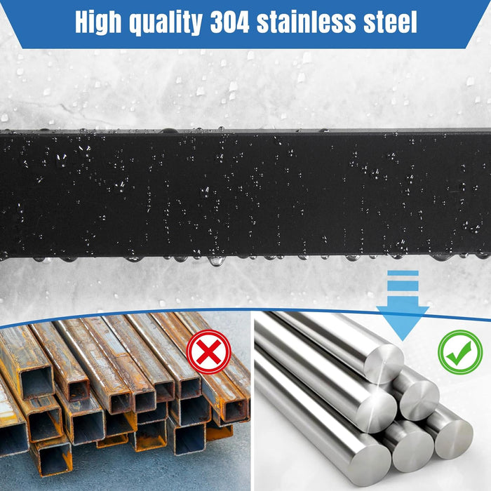 Magnetic Knife Holder for Wall, 10 Inch black Magnetic Knife Strip no Drilling with 2 Hooks, Stainless Steel Magnet Knife Holder, Powerful Magnetic Knife Rack for Knives, Utensils and Tools