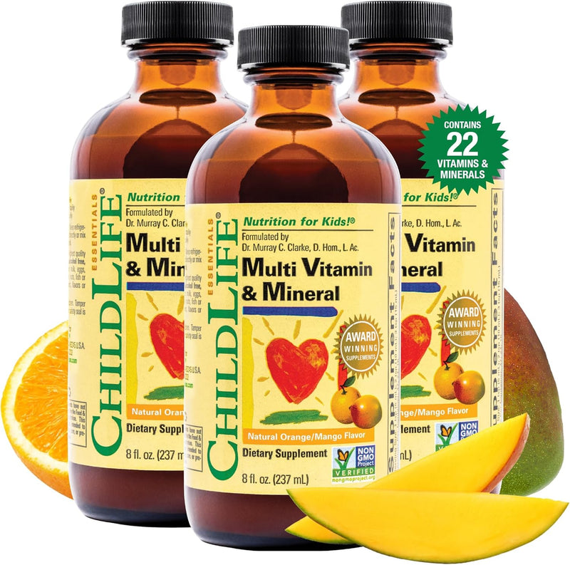 CHILDLIFE ESSENTIALS Kids Multivitamin & Mineral - Kids Vitamins, Liquid Multivitamin for Kids, Toddler Multivitamins, Liquid Vitamins, Baby Multivitamin - Natural Orange & Mango, 8 Fl Oz (Pack of 2)