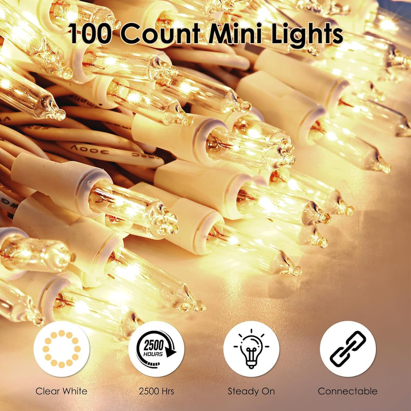 Christmas Lights 100 Count Clear White Wire UL Certified Connectable Warm White String Lights for Christmas Tree,Garland,Home,Patio, Wedding,Party,Festival Decor