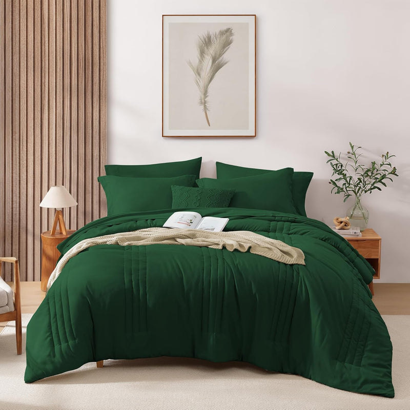 Monbix Queen Comforter Set - 7 Pieces Blue Gray Bed in a Bag Queen Bedding Sets with Comforters, All Seasons Comforter Bed Set with Sheets,Pillowcases & Shams