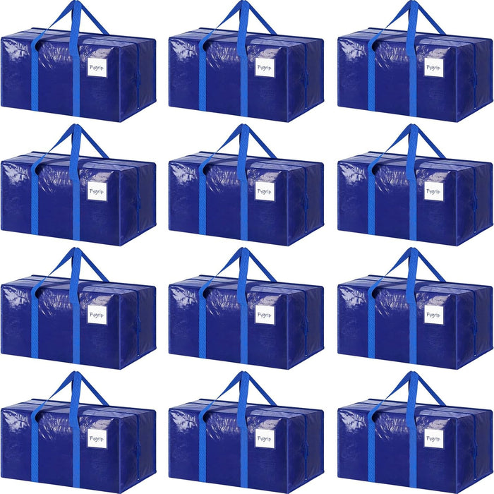 6 Pack Extra Heavy Duty Large Moving Bags with Strong Zipper & Comfortable Handles, Sturdy & Durable Clothes Storage Bags Totes Bins, Blue Packing Moving Boxes for College Supplies, Dark Blue