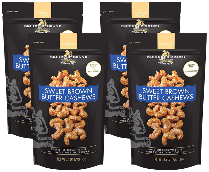 Squirrel Brand Sweet Brown Butter Cashews, 3.5 Ounces Resealable Bag, Gluten Free, Vegetarian