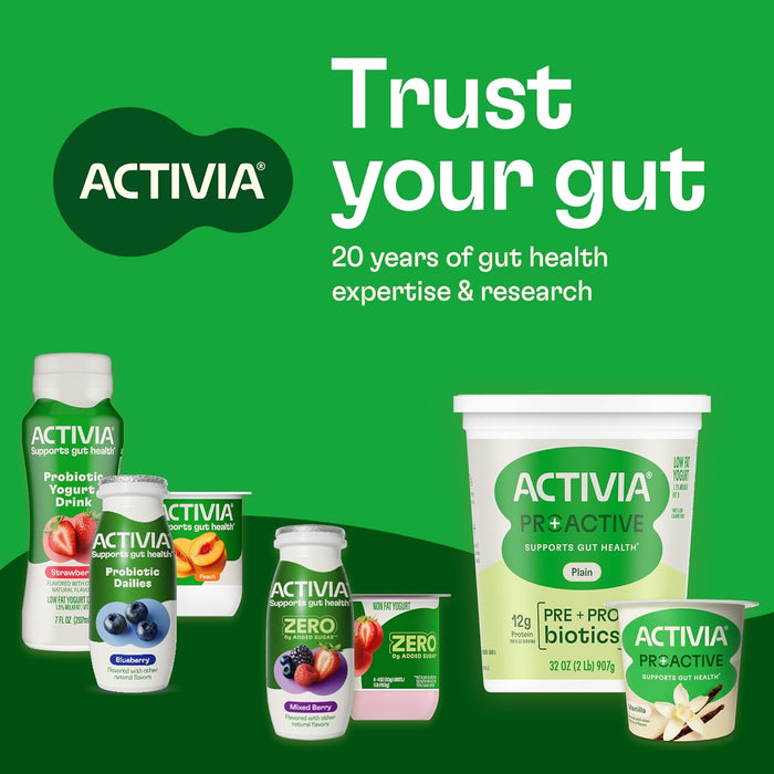 Activia Probiotic Dailies Strawberry Low Fat Yogurt Drinks, Delicious Daily Probiotic Yogurt Drinks to Help Support Gut Health, 3.1 fl oz, 8 count