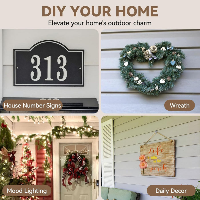 Vinyl Siding Hooks, No Drilling Required, Stainless Steel Outdoor Hooks for Hanging Decorations, House Number Signs, or Lights, Easy to Install & Detach, Max Load 10 Lbs, 10 Pack