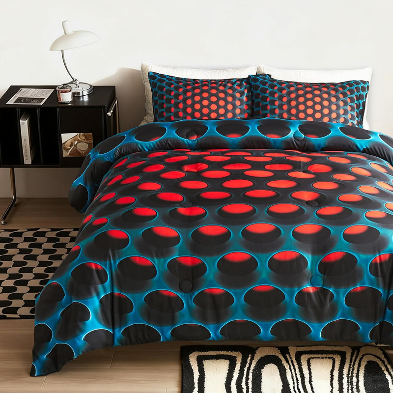 Queen Size Comforter Set, Soft Bedding Set for All Seasons, 3 Pieces Lightweight 3D Geometric Bed in a Bag, 1 Comforter & 2 Pillowcases