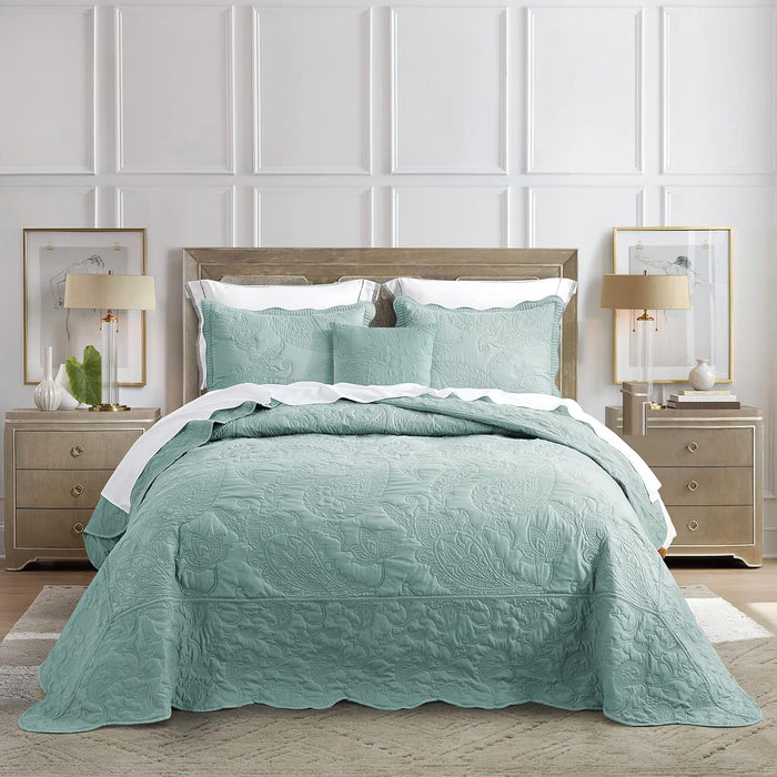 HZ & HY Oversized King Bedspread 128x120 Extra Wide, Quilted Coverlet Bedding Set, Lightweight Thin Comforter, Reversible, 5 Piece, 100% Microfiber, Mocha
