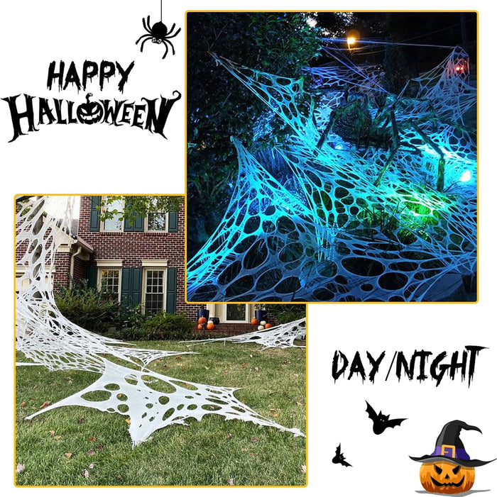 Spider Web Halloween Decorations Outdoor, Stretchy 450 sqft Halloween Spider Web, Cut-Your-Own Flexible Spider Webbing for Haunted House, Porch, Yard & Party (Spiders Not Included)