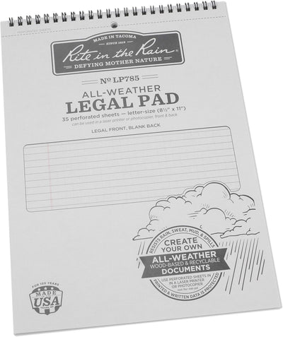 Rite in the Rain Weatherproof Legal Pad, 8.5" x 11", Gray Cover, Legal Pattern (No. LP785)