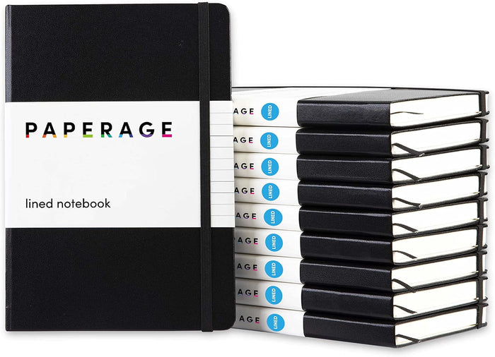 PAPERAGE Lined Journal Notebook, 10 Pack, (Bright Rainbow), 160 Pages, Medium 5.6 in x 8 in - 100 GSM Thick Paper – Hardcover Journaling Notebook for Work, School & Note Taking