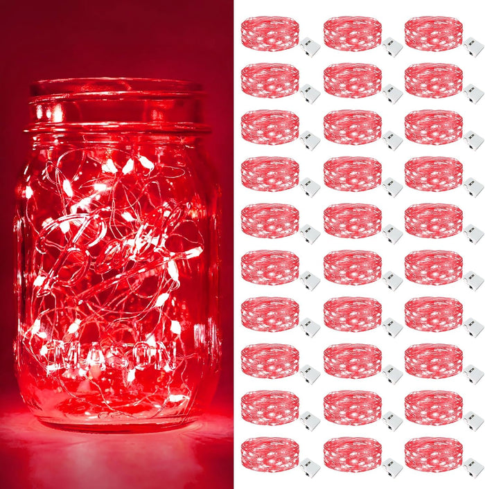 btfarm 30 Pack Fairy Lights Battery Operated [3 Modes], 7ft 20 Led Twinkle Lights String Lights Waterproof Bulk Small Mini Silver Wire for Christmas Mason Jars Wedding Table Centerpiece, Warm White