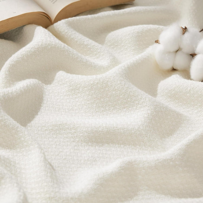 Bedsure GentleSoft 100% Cotton Blanket Queen Size for Bed - Breathable and Lightweight, Soft Cozy Textured Herringbone Woven Blanket for Summer, Linen Beige, 90x90 inches