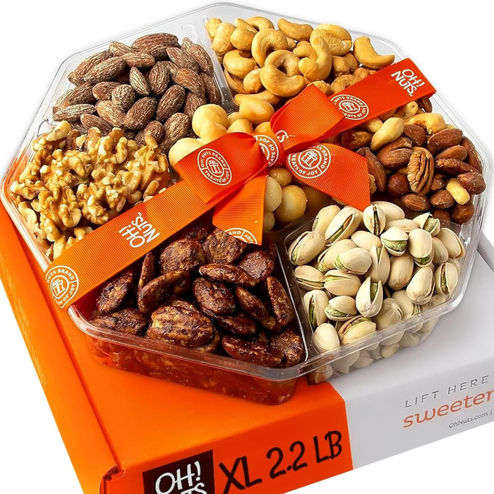 Oh! Nuts 7 Variety Nuts Gift Basket - Healthy Food Assorted Nuts Gifts Baskets - Holiday Gourmet Gift Boxes - Gift Box Ideas for Birthday, Corporate, Men and Women - Premium
