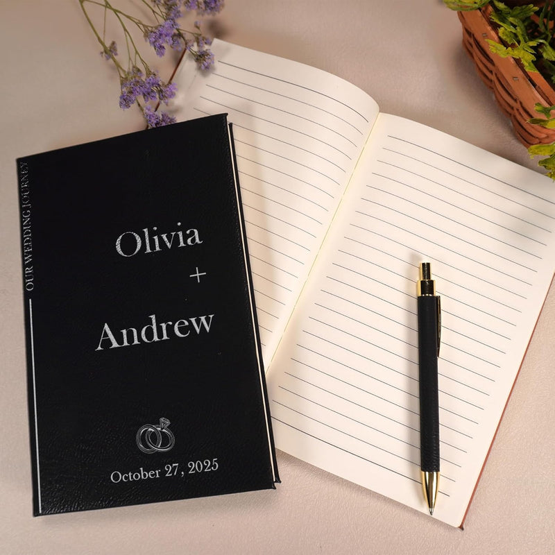 Daphne's Curations Personalized Wedding Journal – Custom Engraved Vegan Leather Notebook with Names & Date – 6” x 8.5” Keepsake