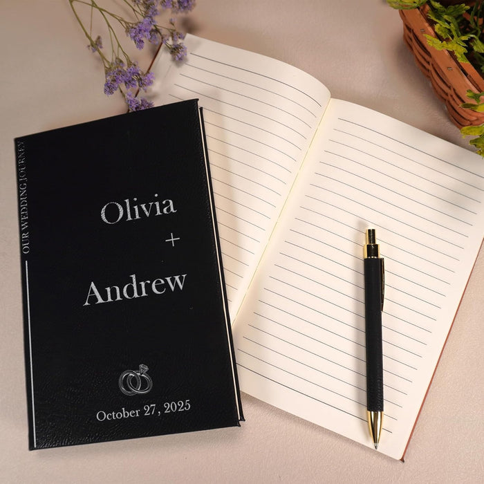 Daphne's Curations Personalized Wedding Journal – Custom Engraved Vegan Leather Notebook with Names & Date – 6” x 8.5” Keepsake