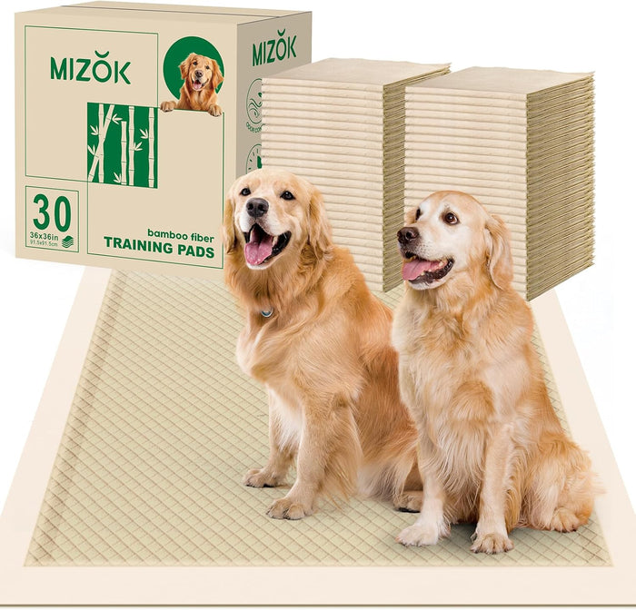 MIZOK Puppy Pads Small 22x22 Pee Pads for Dogs Bamboo Odor Eliminating & 6-Layer Absorbent Leak-Proof Dog Pee Pads Potty Training with Adhesive Tabs, Disposable (100 Counts)