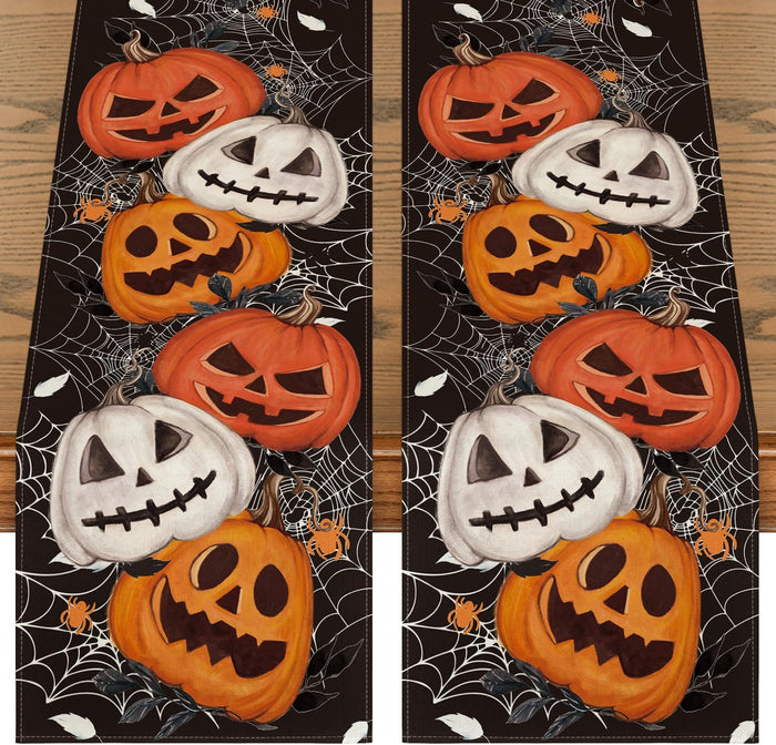 Artoid Mode Pumpkins Spider Web Halloween Table Runner, Seasonal Fall Kitchen Dining Table Decoration for Home Party Decor 13x72 Inch